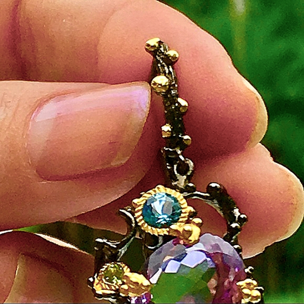 Purple Amethyst Sterling Silver  Drop Earrings - Picture 7 of 7
